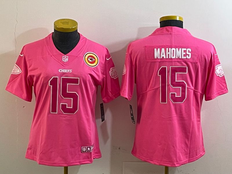 Youth Kansas City Chiefs 15 Mahomes Pink 2025 Nike Vapor Limited NFL Jersey style 2